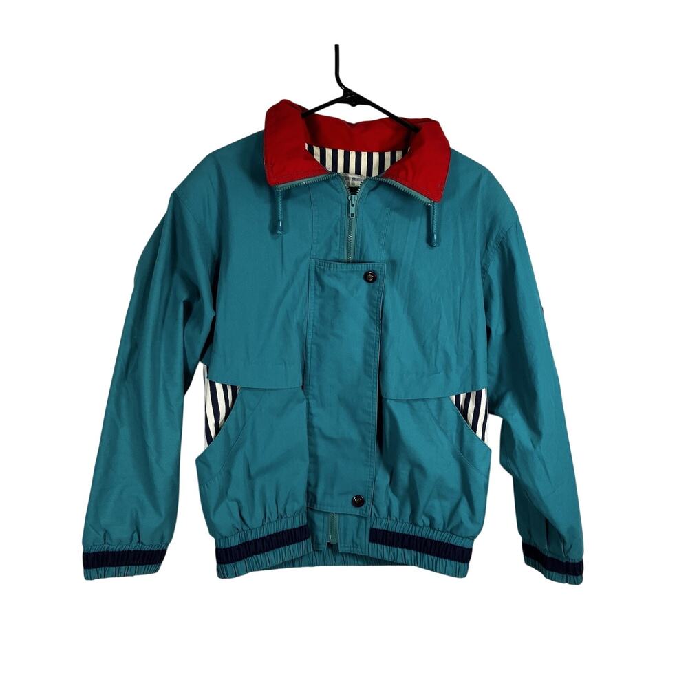 Sailing Jacket Vintage IZZI Nautical Teal Red Navy Size Medium